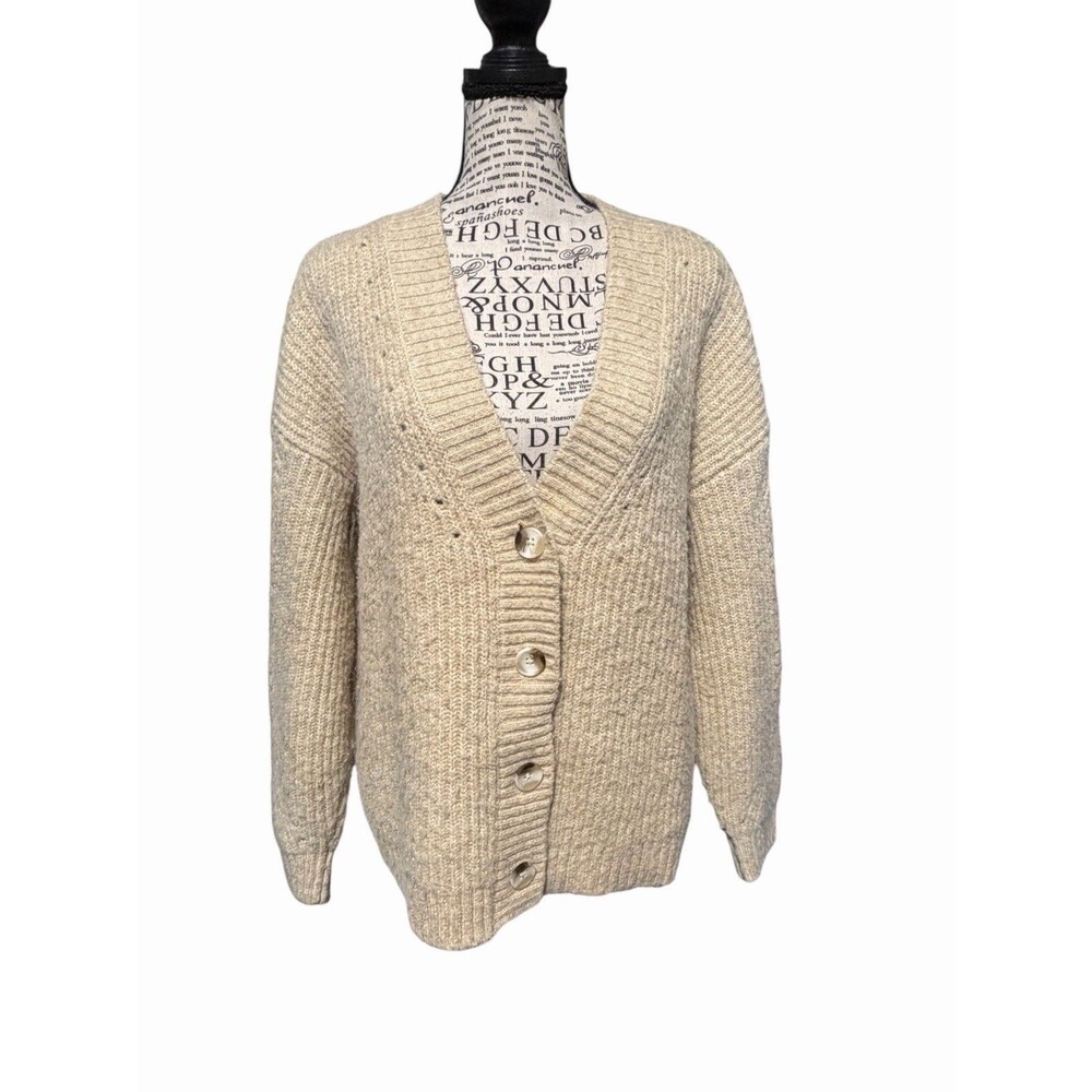 Old Navy Cardigan Tan Knit V-Neck Buttons Size Large Cable Knit School Preppy